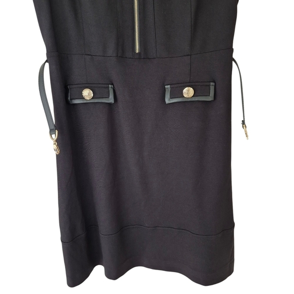 Melanie Lyne Black Belted Office Dress Zip Front Pocket Details Short Sleeve - Picture 5 of 9